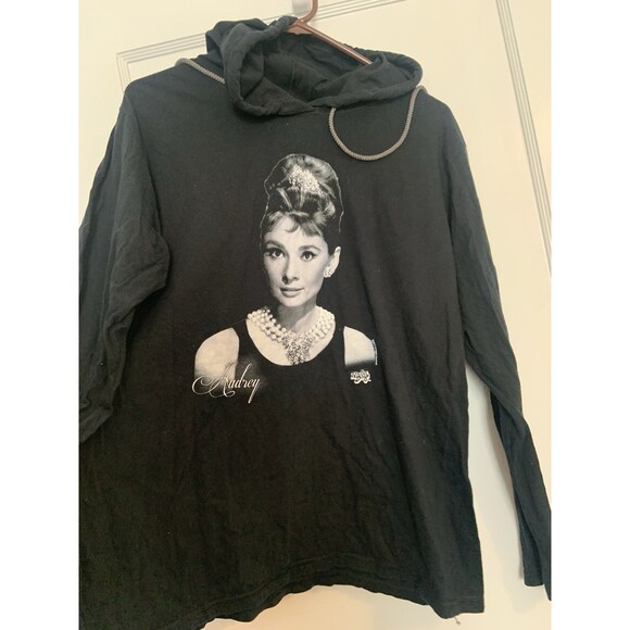 Audrey Hepburn Classic Graphic Black Long Sleeve Hoodie Women's Size XL See - Picture 2 of 10